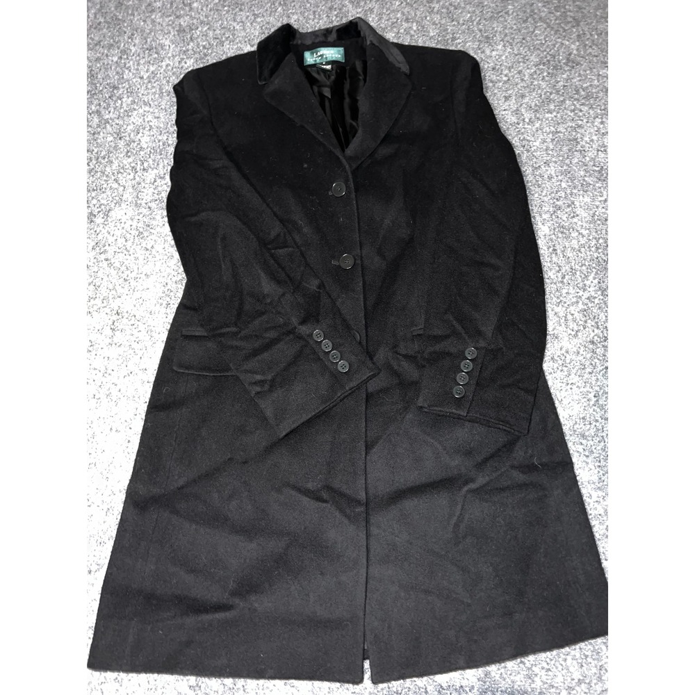 Lauren Ralph Lauren Black Wool Cashmere Velvet Collar Long Coat Size 8
